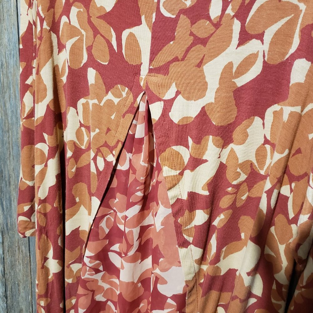 LOGO Lori Goldstein XL Top Tunic Knit Stretch Orange Peach Floral Boho Comfy - Picture 6 of 8